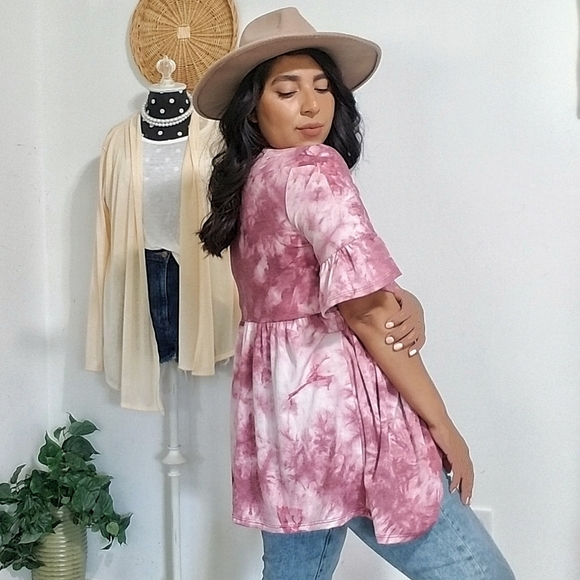 WHAT A DAY TIE DYE RUFFLE TUNIC TOP - Picture 6 of 16
